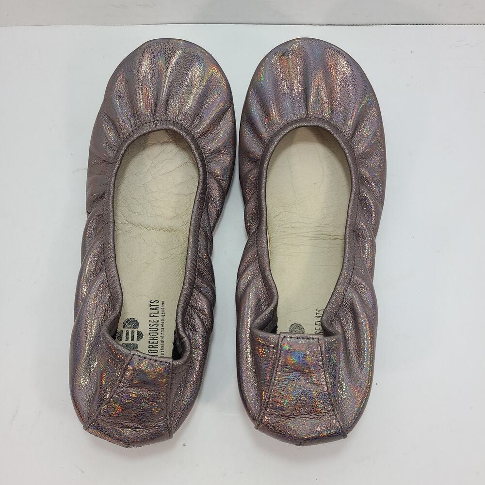 Storehouse Flats 8 Soft Leather Slip On Shoes Foldable Geaux Gunmetal Rainbow